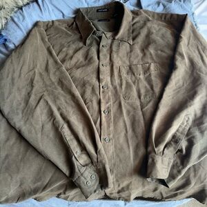 van heusen dress shirt Soft Suede Size XXL Brown 18-18 1/2 NWOT Button Up Pocket